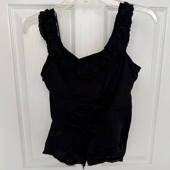 Guess Black Eyelet Inset Corset Top w/ Ruched Neckline Size M PRE-OWNED - Picture 9 of 16